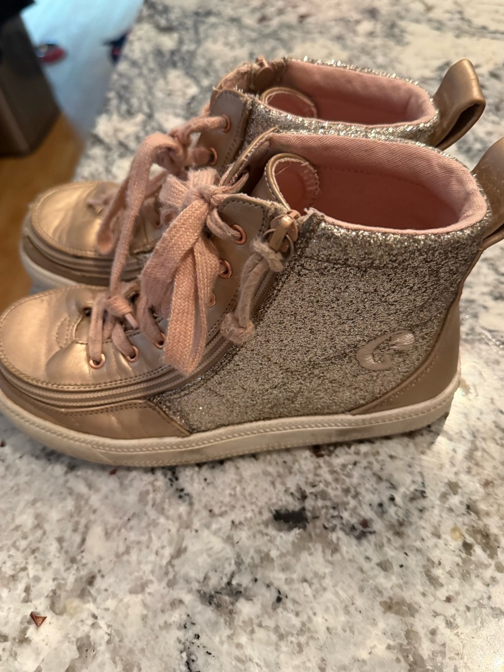 Billy footwear Girls' Glitter High-Top (adaptive) 
Sneakers in Rose Gold